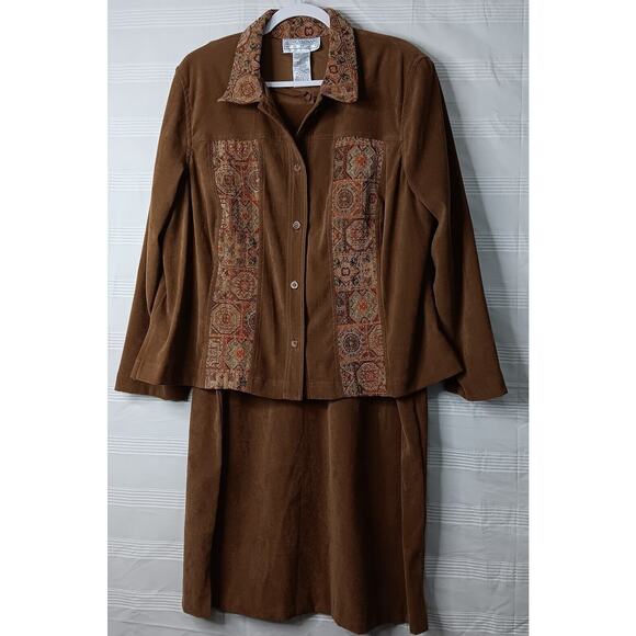 2 Piece Jessica Howard Woman Lightweight Corduroy & Tapestry Dress Suit Size 18W - Picture 1 of 16